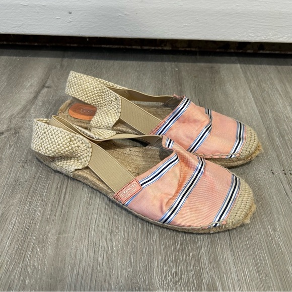 Coach Women’s Rayanne Pink Blue Stripe Tan Espadrilles Sandals Flats Size 8 - Picture 3 of 7